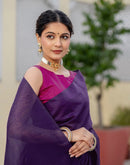 Purple Chanderi Cotton Tassels Plain Saree