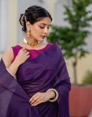 Purple Chanderi Cotton Tassels Plain Saree