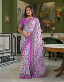 Light Pink Crepe Silk Printed Saree
