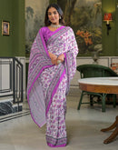 Light Pink Crepe Silk Printed Saree