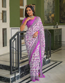 Light Pink Crepe Silk Printed Saree
