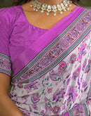 Light Pink Crepe Silk Printed Saree
