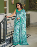 Light Mint Green Crepe Silk Printed Saree