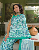 Light Mint Green Crepe Silk Printed Saree