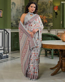 Grey Crepe Silk Printed Saree
