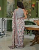 Grey Crepe Silk Printed Saree