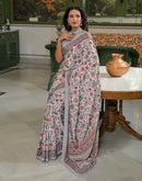 Grey Crepe Silk Printed Saree