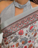Grey Crepe Silk Printed Saree
