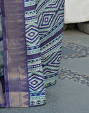 Navy Blue Silk Woven Printed Saree
