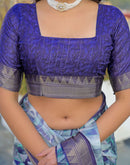 Navy Blue Silk Woven Printed Saree