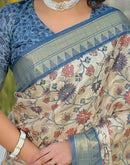 Beige Silk Woven Printed Saree