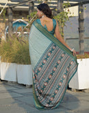 Light Turquoise Silk Woven Printed Saree
