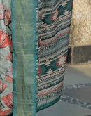 Light Turquoise Silk Woven Printed Saree