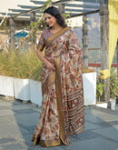 Brown Silk Woven Printed Saree