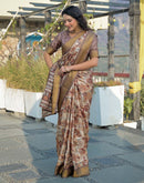 Brown Silk Woven Printed Saree