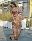 Brown Silk Woven Printed Saree