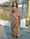 Brown Silk Woven Printed Saree