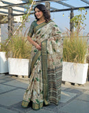 Beige Silk Woven Printed Saree