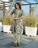 Beige Silk Woven Printed Saree