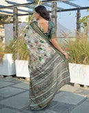 Beige Silk Woven Printed Saree