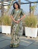 Beige Silk Woven Printed Saree