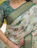 Beige Silk Woven Printed Saree