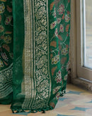 Dark Green Shimmer Chiffon Foil Printed Saree