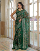 Dark Green Shimmer Chiffon Foil Printed Saree