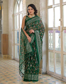 Dark Green Shimmer Chiffon Foil Printed Saree
