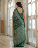 Dark Green Shimmer Chiffon Foil Printed Saree