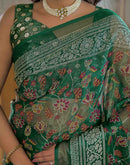 Dark Green Shimmer Chiffon Foil Printed Saree