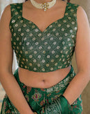 Dark Green Shimmer Chiffon Foil Printed Saree