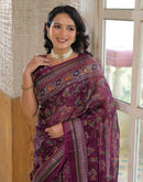Dark Purple Shimmer Chiffon Foil Printed Saree