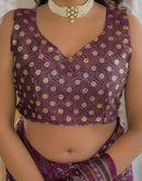 Dark Purple Shimmer Chiffon Foil Printed Saree
