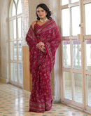 Rani Pink Shimmer Chiffon Foil Printed Saree