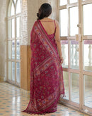 Rani Pink Shimmer Chiffon Foil Printed Saree