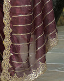 Maroon Net Sequence Embroidery Saree