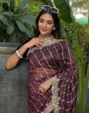 Maroon Net Sequence Embroidery Saree