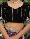 Maroon Net Sequence Embroidery Saree