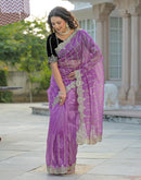 Light Purple Net Sequence Embroidery Saree