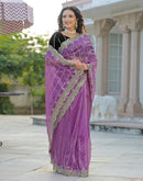 Light Purple Net Sequence Embroidery Saree