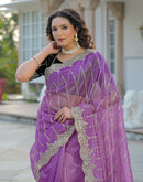 Light Purple Net Sequence Embroidery Saree