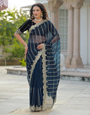 Navy Blue Net Sequence Embroidery Saree