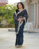 Navy Blue Net Sequence Embroidery Saree