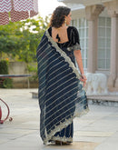 Navy Blue Net Sequence Embroidery Saree
