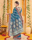 Teal Blue Silk Woven Banarasi Saree