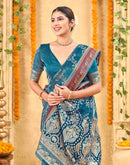 Teal Blue Silk Woven Banarasi Saree