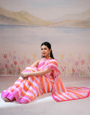 Ready To Wear White Linen Printed Saree