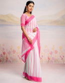 Ready To Wear White Linen Printed Saree