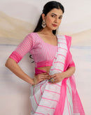 Ready To Wear White Linen Printed Saree